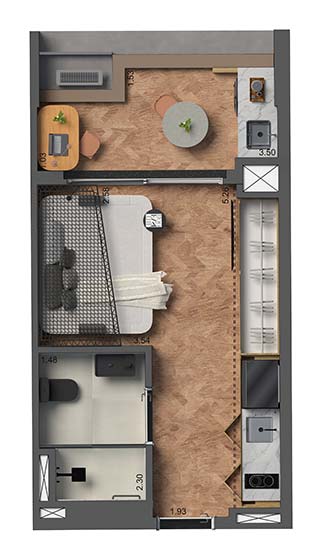 Planta tipo apartamento Studio com serviços de moradia de 31m² final 14 - Botaní Pompeia